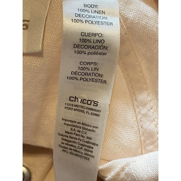 Chico’s 100% Linen Peach Eyelet Lace Zip Up Lightweight Tunic Size 1P Medium Top - Picture 6 of 9